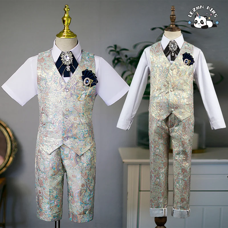 LEZONKIDS - Conjunto Formal de Jacquard Personalizado para Meninos para Festa de Piano no Estilo Inglaterra
